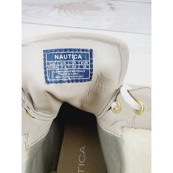 Womens Nautica Evona Ankle Hiker Boots Lace Up Beige Taupe Faux Suede Sz 7.5 - Picture 7 of 16